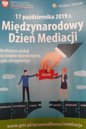 Plakat informujący o Międzynarodowym Dniu Mediacji 2019